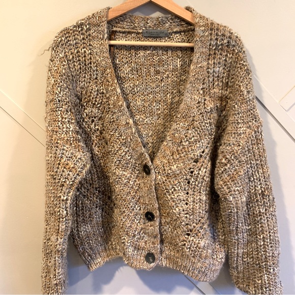 Elsamanda Womans Italian Gold Brown Wool Open Knit Sweater Size Large - Picture 6 of 11
